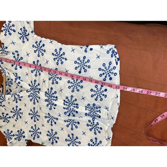 Hale Bob Blue & White Maevy Eyelete Button downs Top  Blouse Women's Blouse Size - Picture 7 of 8